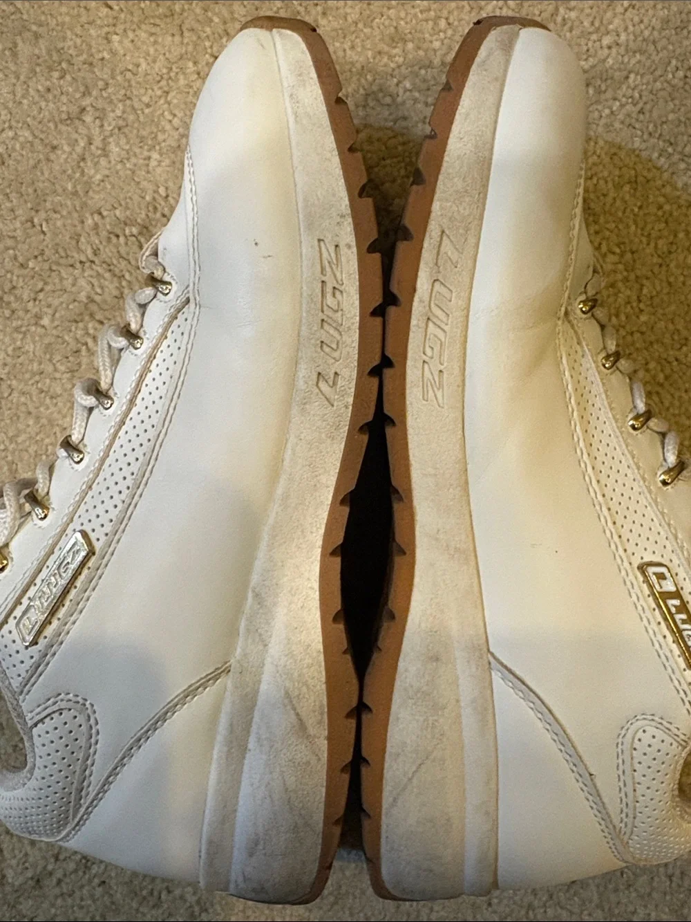 Lugz Men’s White Lace-Up Sneakers with Brown Sole-Size 8.5
